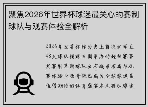 聚焦2026年世界杯球迷最关心的赛制球队与观赛体验全解析 聚焦2026年世界杯球迷最关心的赛制球队与观赛体验全解析