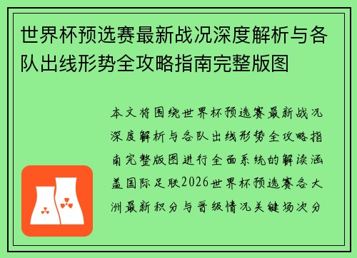世界杯预选赛最新战况深度解析与各队出线形势全攻略指南完整版图 世界杯预选赛最新战况深度解析与各队出线形势全攻略指南完整版图